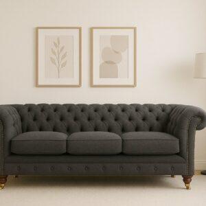 Grey Chesterfield Sofa – Deep Button Tufted 3-Seater