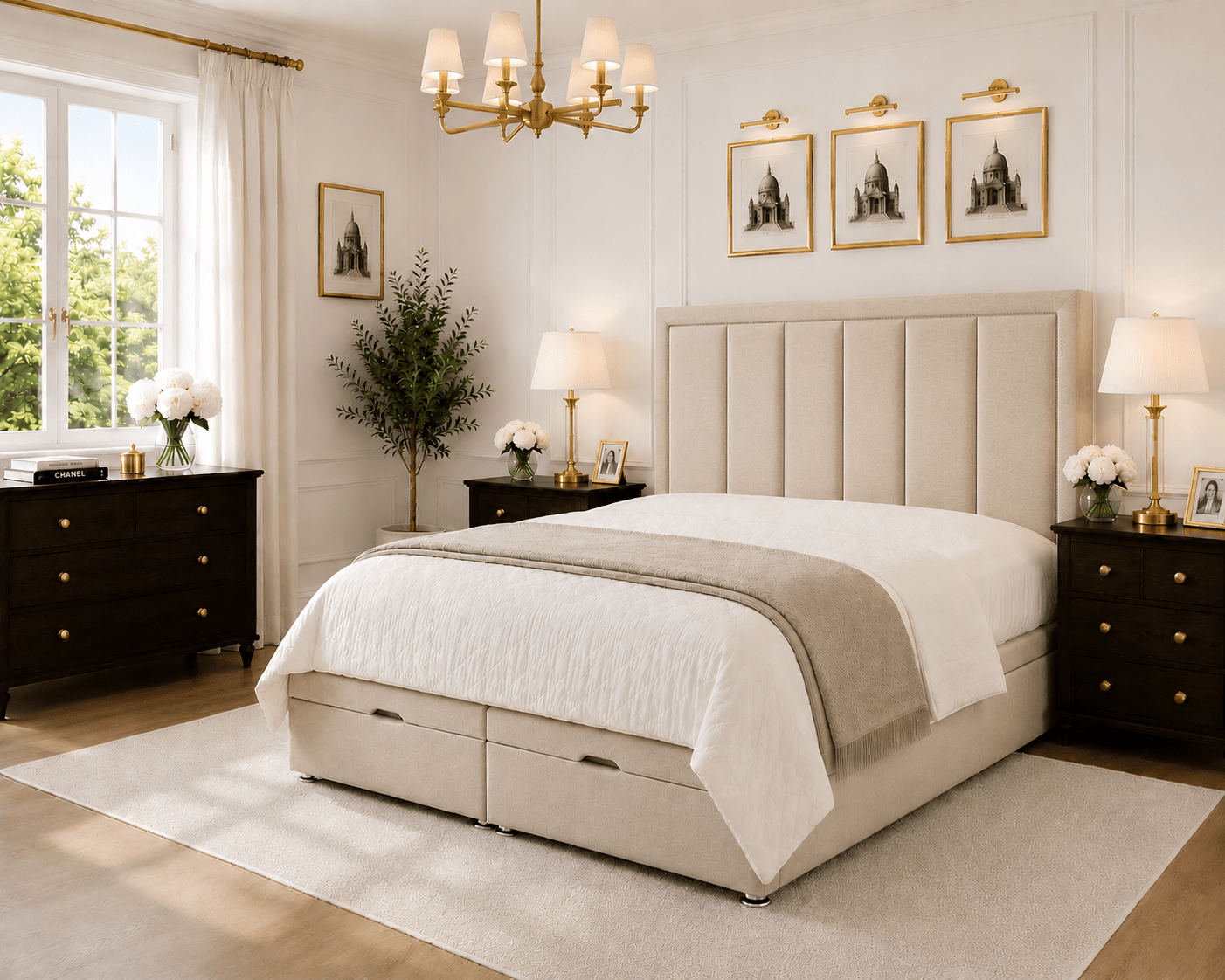 Luxury Upholstered Ottoman Storage Bed with Vertical Panel Headboard