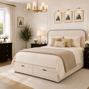 Cream curved contrast piping headboard