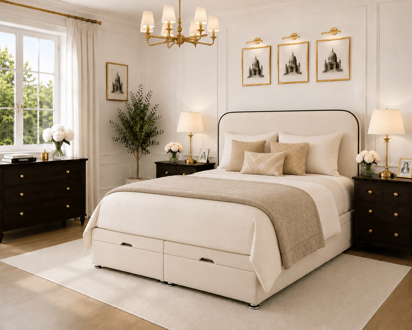 Cream curved contrast piping headboard